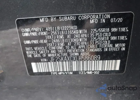 2020 Subaru Forester Touring from USA, damaged, VIN JF2SKAXCXLH586089